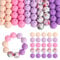 15mm Silicone Beads for Keychain Making, 50Pcs Bulk Purple Pink Silicone Beads, DIY Keyring Supplies Round Beads for Jewelry Bracelets Crafts(5 Colors)