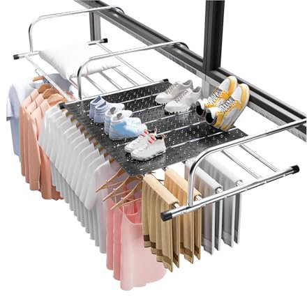 Tendedero Balcón Barandilla, Tendedero Extensible Para Balcón/Radiador/Pared, Ahorra Espacio, Ajuste de 10 Posiciones, Para Colgar Calcetines Ropa, Radiador Secadora de Ropa de Acero Inoxidable(62-106