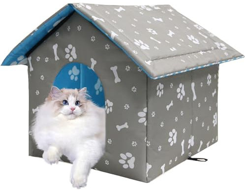 KBIBCK Katzenhaus für Draußen Winterfest, Winterfest Wasserdicht Katzenhöhle Katzenhaus, Faltbares Katzenhauss Outdoor, Pet Tierheim für Katzen, Hundehaus Tierheim für Streuner Haustiere,45x43x40cm, L