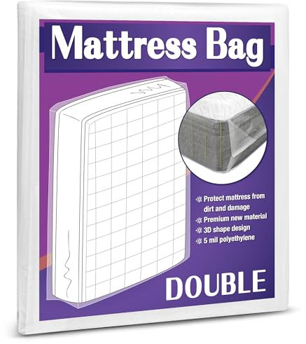Mattress Bag for Moving and Storage, 5 Mil Heavy Duty Bed Mattress Cover, Mattress Protector Super Thick and Tear Resistant (Double)