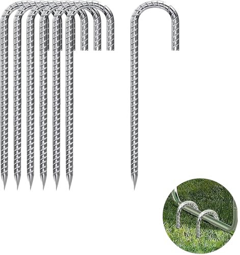 Lot de 6 piquets en J - 30 cm - Ancrage au sol galvanisé - Pour camping, tentes, clôtures, auvents