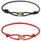 Azlanway Cordon de Voile Bracelet Femme Tricolore, 2 pièces bracelet couple, bracelet cordon avec anneau en acier inoxydable en argent, or & or rose, bracelets d'amitié（Noir + Rouge）