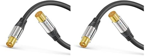 Sonero Câble d'antenne Sat Câble coaxial Câble Satellite TV 1,00m 2 Fois blindé, pour HDTV, récepteur, Internet, Satellite, Dab, Radio, Noir (Lot de 2)