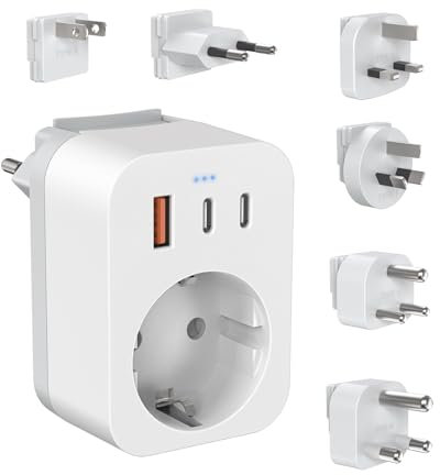 Adaptateur de Voyage Mondial, Adaptateur d'alimentation International avec USB C (PD 20W), 6 fiches de Voyage détachables Adaptateur de Voyage pour Afrique du Sud/JAP/AUS/USA/EU/UK