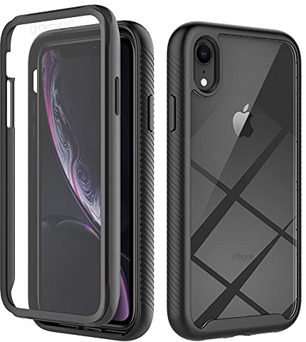 Noyabox Clear 360°Case for iPhone XR, Full-Body Shockproof Protective Transparent Cover with Built-in Screen Protector Anti-Scratch Slim Fit Durable Design, Black