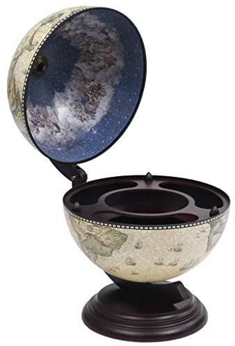 LVHUIDEH Globus Bar aus Holz, Globus-Minibar, Flaschenregal, Weinregal, Hausbars für Wein, Mittlere/große Weinflaschen, Gläser, 38 x 33 x 48 cm, Grün