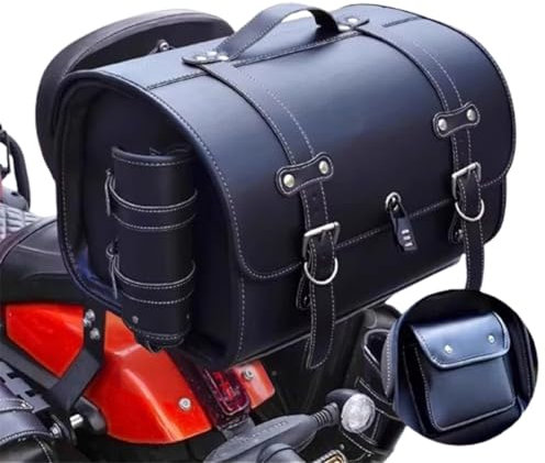 VAEVEN Motorrad Hecktasche für Harley Davidson V Rod 2002-2020, Wasserdichter Retro Motorrad Tasche Große Kapazität Motorrad Aufbewahrungstasche Motorrad Satteltasche Reisetasche,A Black