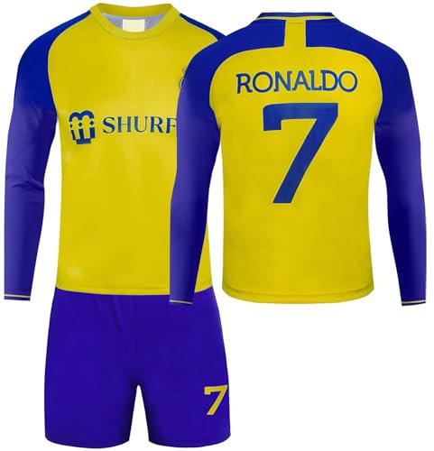 BOSSETY Trikot für Kinder und Erwachsene Al NASSR FC No.7 Fußball Trikot Heim/Auswärtstrikot Fussball Trikots Football Jersey Langarm Fußballtrikot Kinder, Shorts Fussball Set für Junge Herren Anzug