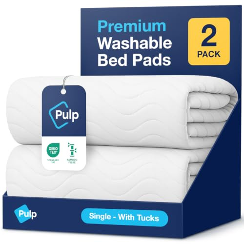 2 x PULP Premium Bamboo Washable Incontinence Bed Pads With Tucks | For Single Beds Maximum Absorbency Leakproof Kylie Sheets | Reusable Waterproof Bed Wetting Sheets For Adults, Children