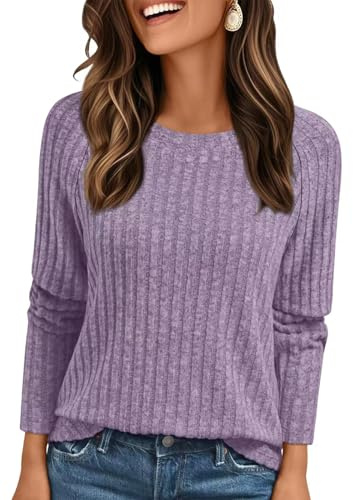 AirMood Camisetas elegantes casuales de manga larga para mujer, cuello redondo, holgadas