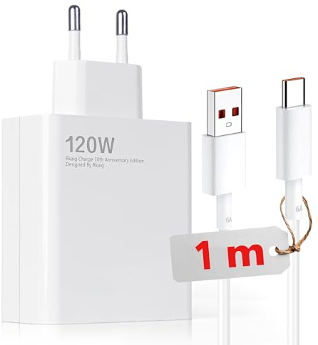 Cargador USB 120W con Carga Rápida y Conectividad USB C + Cable 1M - Compatible con Xiaomi + iPhone + Samsung con Carga Rapida - Adaptador Pared Original - Color Blanco | 3-Stars