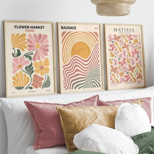 AQCQDQ Matisse Poster 3er Set, Stilvolles Blumen Bilder, Leinwandbilder, Wandposter für Wohnzimmer, Schlafzimmer und Büro Dekoration, Ohne Rahmen (21x30 cm)