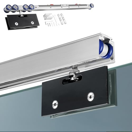 Binario per Porta Scorrevole Binario a Chiusura Ammortizzata per Porta in Vetro Senza Telaio, Kit Telaio per Porta a Scomparsa con Morsetto in Vetro Nero, Binario per Porta(Silver-white,3.0m/9.8ft)