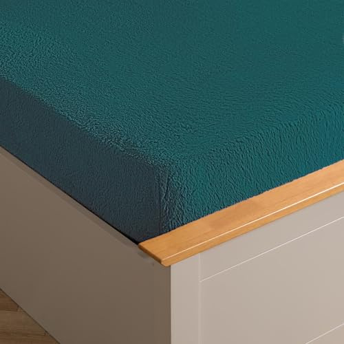 Brentfords Fitted Sheet Single Bed, Easy Care Soft Warm Thermal Teddy Fleece Fitted Sheet Deep Pocket 25cm Shrinkage & Fade Resistant Teddy Bear Bedding, Teal