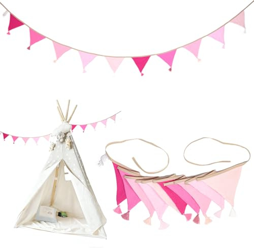 LUBOXIN Wimpelkette Kinderzimmer 1 Pcs 2.6m Girlande Kinderzimmer Deko | Baumwolle Stoff Wimpelkette Hausbett Deko für Mädchen Jungen, Baby Zimmer Deko, Wanddeko Geburtstagsdekorationen