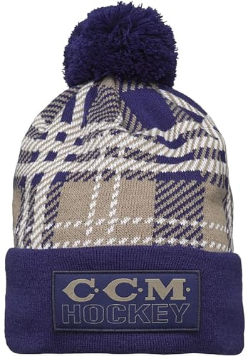 CCM Strick Bommel Mütze kariert Navy-Olive