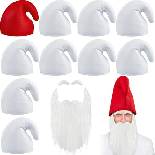 Jadive Chapeaux Nains avec Barbe et Sourcils Bonnet de Nains Chapeaux de Gnome Adulte Costume de Groupe Amusant pour Carnaval Halloween Noël