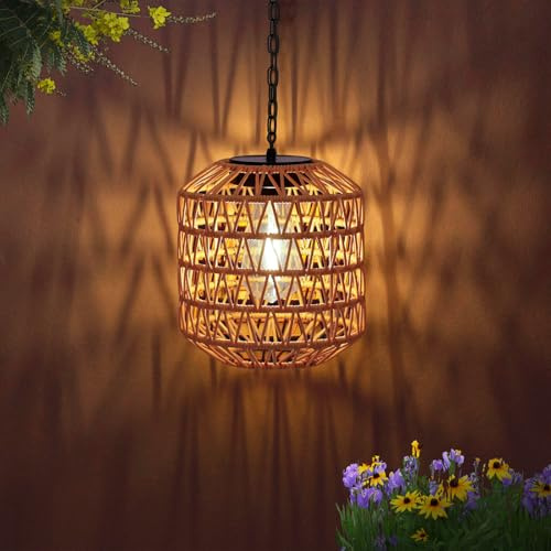 pearlstar Solarlampen für außen Garten, Rattan Laternen für draußen im Boho Stil, Solar Lampe outdoor mit Metallkette und Haken, Garten Balkon Terrasse und Hof Deko wetterfest