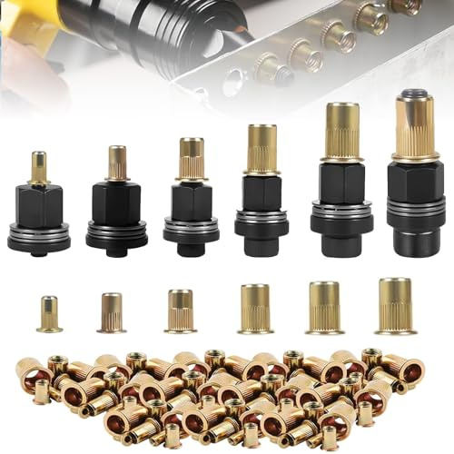 6 Stück Nietmutternzange Set, Nietmuttern Nieten Set für M3 M4 M5 M6 M8 M10 | Einpressmuttern Nieten Set mit 60 Muttern, Manuelle Nietzange für Nietmutter Werkzeug Manuelle Nietmaschine