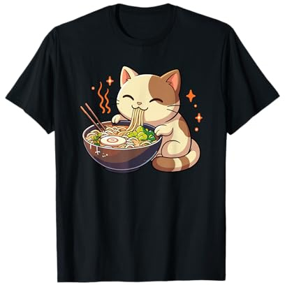 Katze mit Nudeln Ramen Kawaii Katze T-Shirt