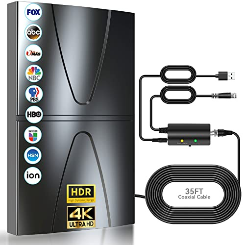 Antenne TV Intérieure Puissante 600Km+, 2026 Antenne TNT Intérieure Avec Amplificateur Le Plus Puissant, Antenne HDTV 360° Pour La Réception Des Chaînes Locales, Compatible Avec 8K 4K 1080P, Câble 10m