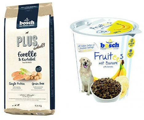 Bosch Forelle und Kartoffel, 12.5 kg/Bosch Snack Fruitees Banane, 4er Pack (4 x 200g)