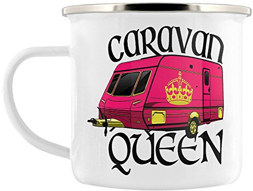 Grindstore Caravan Queen Enamel Mug for Tea or Coffee White 8cm