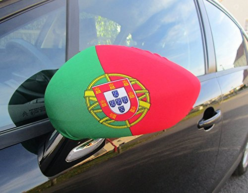 KONTARBOOR *** Coupe du Monde FIFA 2018 Russie *** Portugal Pack de 2 Housses Standard Drapeau Portugais pour rétroviseur de Voitures + 2 Mini Stylets tactiles Noirs pour Smartphone