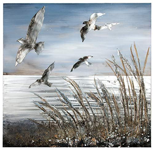 GILDE Bild Vogelschwarm - Gemälde handgemalt auf Leinwand H 100 cm B 100 cm