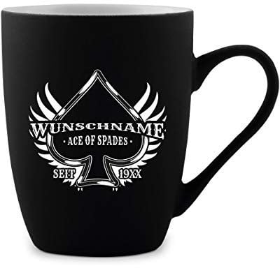 Tasse 300ml Keramik gummiert Teetasse Kaffeetasse individuell Gravur Schwarz - Ace of Spades