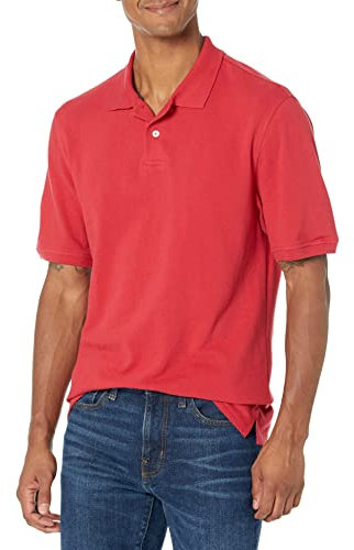 Amazon Essentials Men's Regular-Fit Cotton Pique Polo Shirt (Available in Big and Tall), Red, M