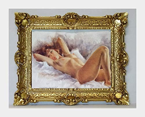 Lnxp Bild Bilderrahmen Foto 56x46 cm ABSTRAKT AKT EROTIK SEXY Künstler : A. FORNONI Bilder mit Rahmen Barock Wandbild Kunstdrucke Gemälde Retro Repro antik für Café Bar Home Büro Praxis 50B