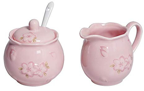 Sucrier rose en céramique avec couvercle et cuillère pour la maison et la cuisine 245 ml cream-and-sugar-sets rose