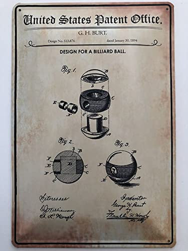 Blechschild 20x30cm gewölbt Patent Entwurf für eine Billard Kugel 1894 Deko Geschenk Schild