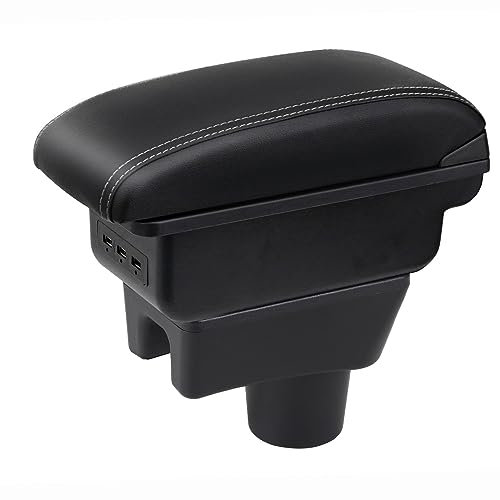 YJYWZH Auto Armlehnen für Mitsubishi Space Star Armlehne 2014-2018 Doppelschicht Mittelkonsole Große Aufbewahrungsbox mit 3 USB-Ladeanschluss Schwarz