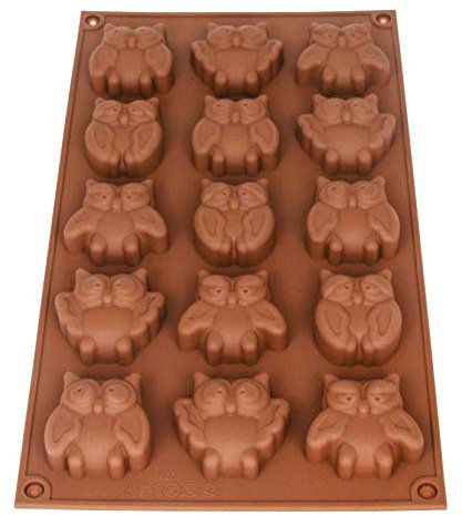 Pralinenform Silikonform Eule I Silikon Eiswürfelform I Eulenform I Schokoladenform I Förmchen I Backform I Chocolate Mold I 30 x 18 x 2cm I Tiere, Vogel I BPA-frei I Farbe: Braun