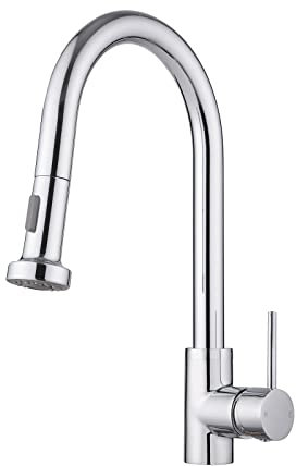 JASSFERRY Pull Out Kitchen Mixer Tap Chrome 360-degree Swivel Spout Pull Down Sprayer Single Handle High Arc Sink Rinse Brass Faucet