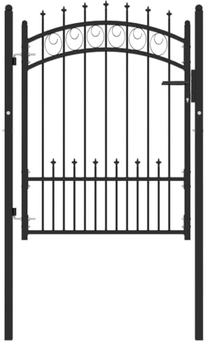 vidaXL Zauntor mit Spitzen Gartentor Hoftor Gartentür Gartenpforte Hoftür Zauntür Gartenzaun Tor Tür Pforte Metalltor Stahl 100x125cm Schwarz