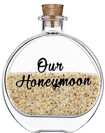 Nuenen Honeymoon Sand Keepsake Jar, Round Sand Bottle Decor, Glass Bottles with Cork Stopper for Newlyweds Couple, Wedding, Engagement Vacation Travel Souvenir