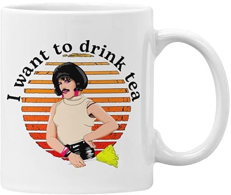 Tazza divertente con scritta “Queen Freddy I Want to Drink Tea Retrò Sunset (Bianco, I Want to Drink Tea)