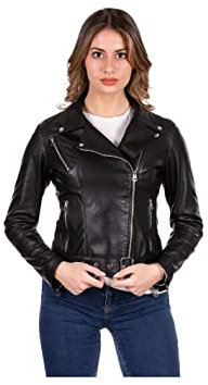 Pelletterie Borghese | Chiodo in Pelle Nero Donna | Biker | Giacca in Pelle | Giubbotto Moto | Cintura | Vera Pelle | Made in Italy | A196C 09 (Nero, 48)