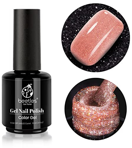 Beetles Glitter Gel Polish 15ml Pink Lady Nail Gel Soak Off LED Nail Lamp Flash Gel Nail Polish Rose Glitter Nail Art Manicure Salon DIY Home Solid Gel 0.5Oz