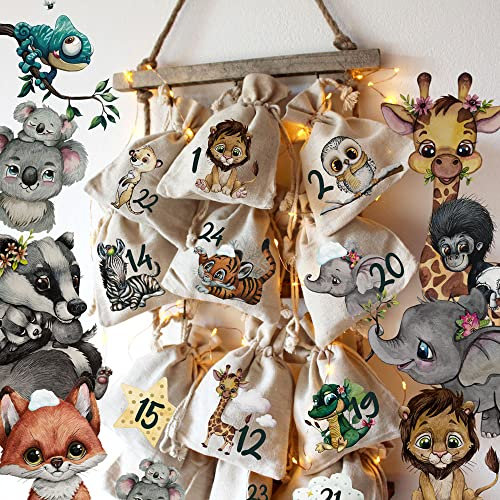 Adventskalender A3 und A4 Bügelbilder Bügelpatch Patches Motiv Zootiere Löwe Tiger Elefant Winter Weihnachten Weihnachtsmotive zum Aufbügeln ad04 - ausgewählte Größe: *A3 Einzelmotivgröße ca. 6,7cm*