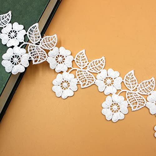 3 Yard 5.5cm Vintage Weiß Blumen Blätter Spitzenband Häkelspitze Häkelband Spitzenborte Häkel-Borte Spitzenbesatz Spitzenbordüre Dekoband Zierband für DIY Nähen Kleiderbordüre Tischdecke Vorhang Deko