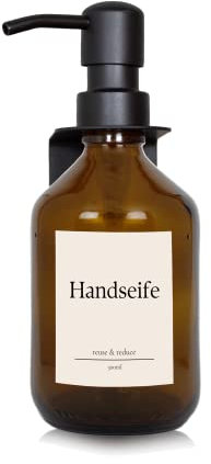 Seifen-Spender braunes Glas 300ml für Handseife mit Wandhalterung mit schwarzer Edelstahlpumpe reuse & reduce Retro