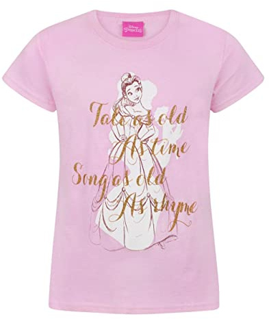 Disney Beauty and The Beast T-Shirt for Girls | Kids Princess Fairy Tale Pink Top | Magical Movie Merchandise