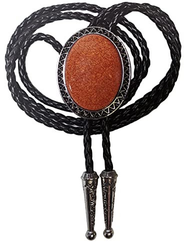 Himongoo Orange Coral BOLO Tie for Men Women Leather Rope Wedding Necklace Western Cowboy Necktie (Orange Coral Stone)