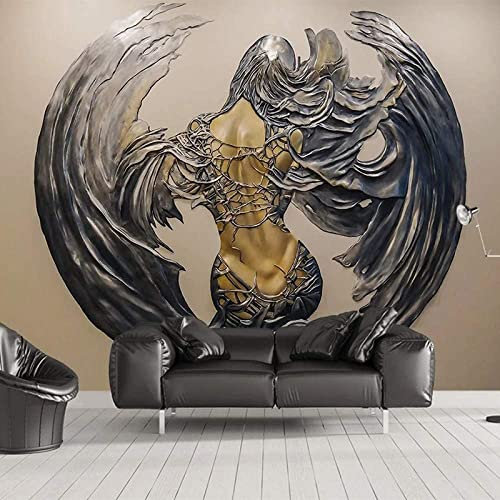 Papier Peint Papier Peint 3D Pour Les Femmes De La Chambre Belle Fille Ailes Sculpture 250(L)X175(H) Cm Affiches Auto-Adhésives Moderne Effet 3D Mur Salon Canapé Couloir Stickers Muraux Panorama