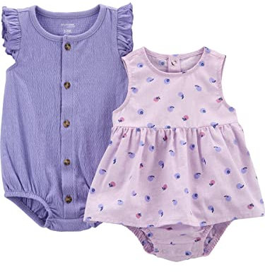 Simple Joys by Carter's Baby Girls' Sleeveless Rompers, Pack of 2, Purple Berries/Violet, 24 Months
