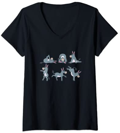 Damen Yoga Esel Meditation Esel macht Yoga Übungen T-Shirt mit V-Ausschnitt